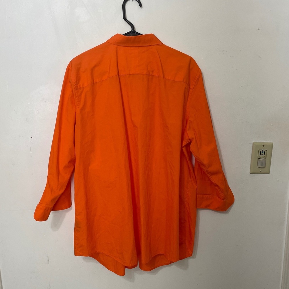 Lauren Ralph Lauren Orange Cotton Button Shirt Women 2X 3/4 Sleeve Monogram READ - Picture 5 of 7